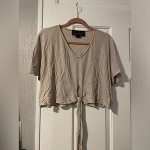 Cropped Waffle Knit Tie-Front Top